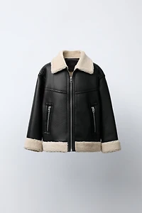 DOUBLE FACED FAUX LEATHER SHEARLING JACKET