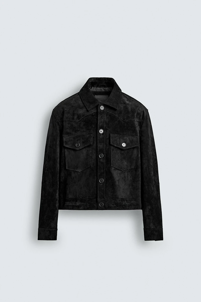 SUEDE LEATHER CROPPED FIT JACKET