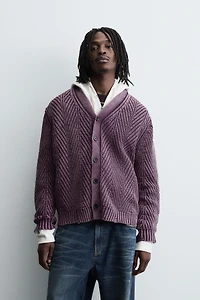 TEXTURED CARDIGAN WITH DISTRESSED EFFECT
