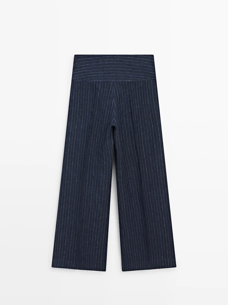 Pantalon flare taille moyenne 100 % lin
