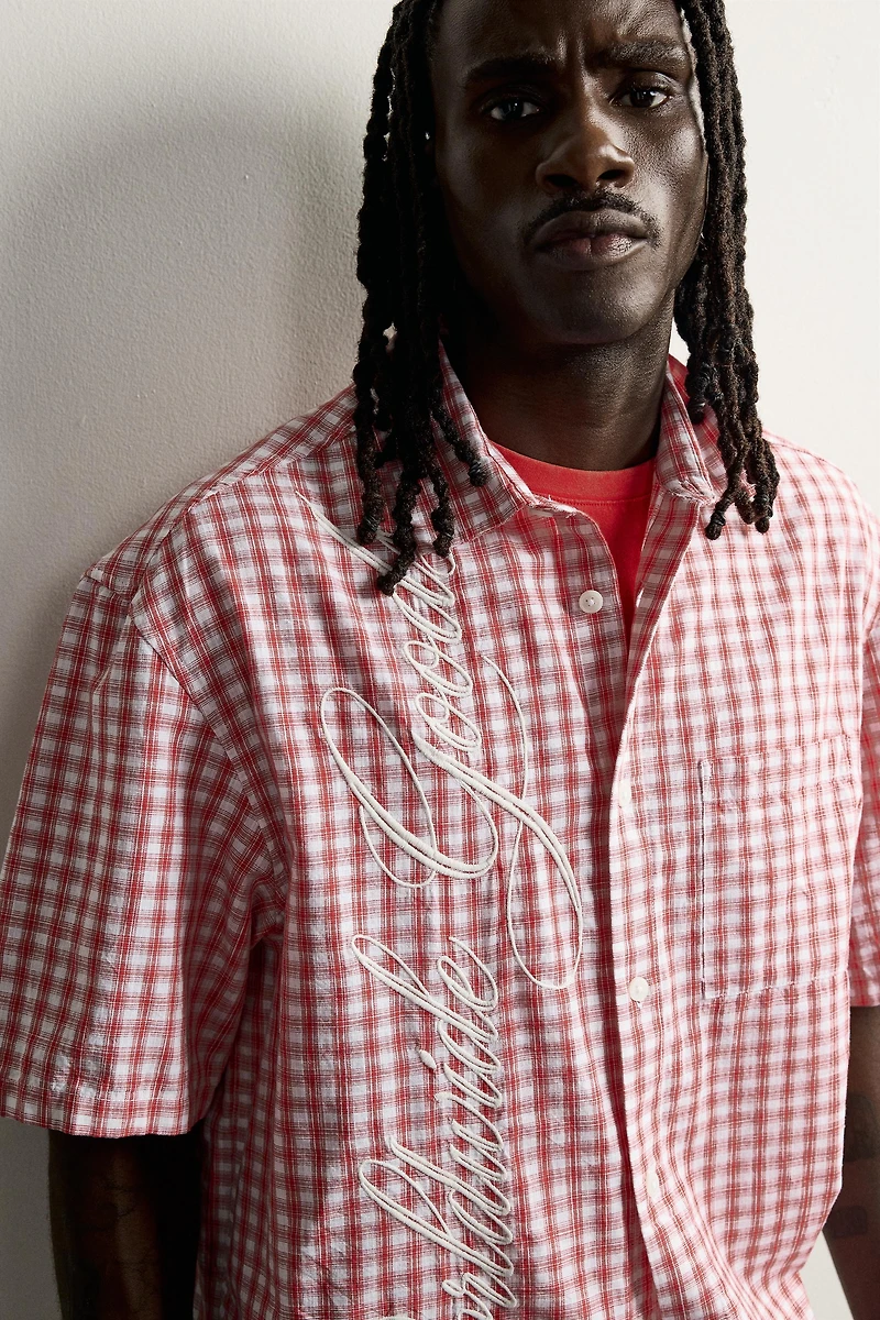 RELAXED FIT CHECKED SHIRT WITH EMBROIDERED TEXT