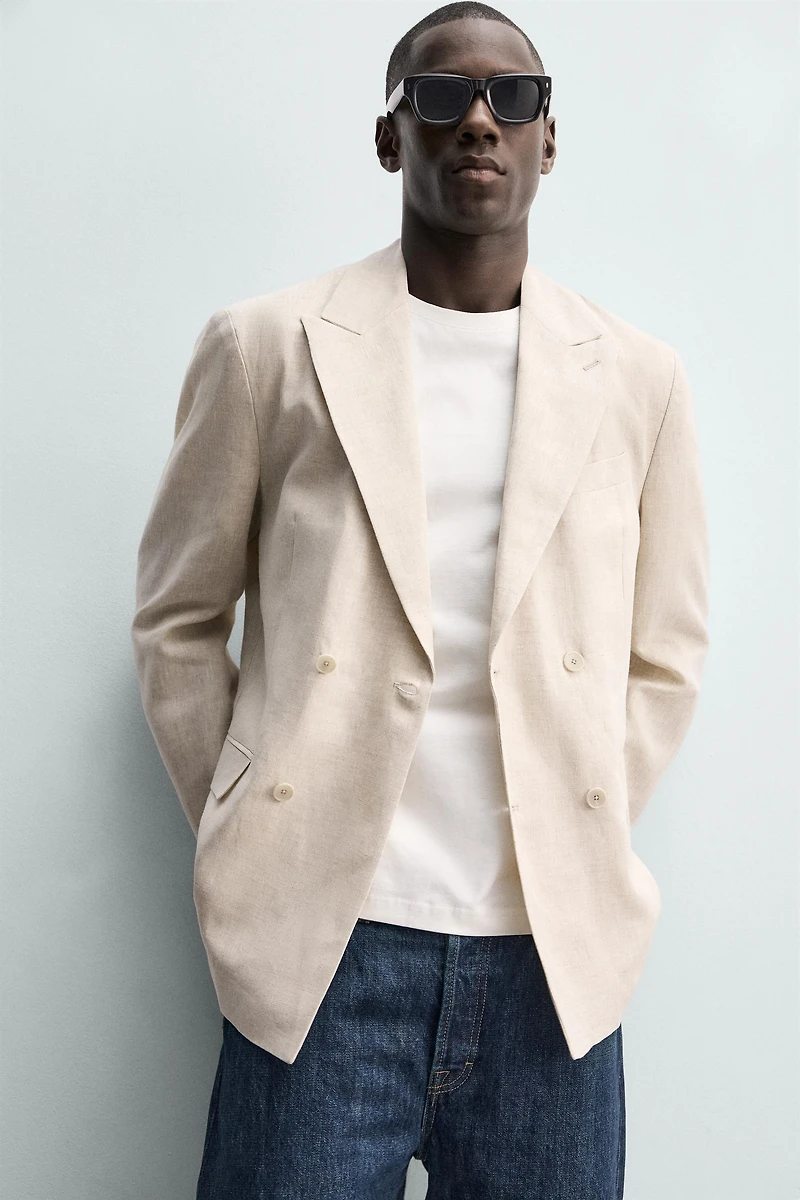 100% LINEN DOUBLE-BREASTED BLAZER