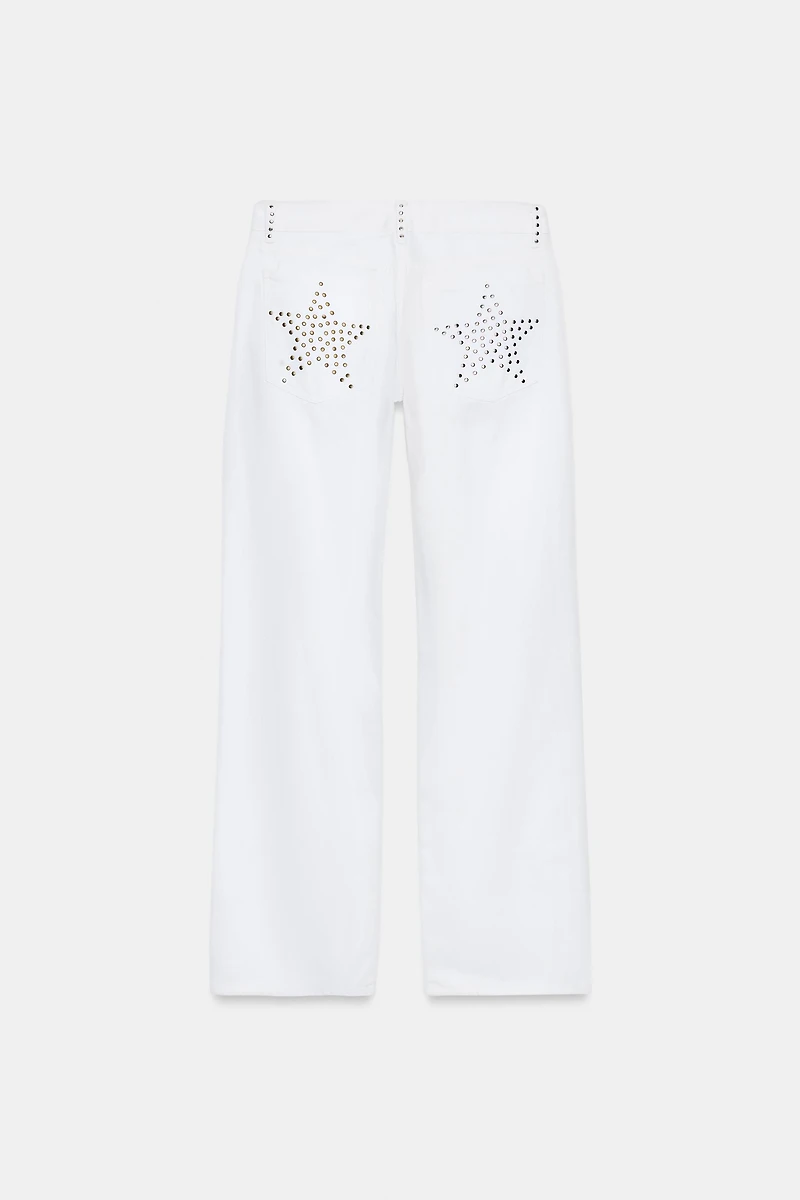 TRF LOW RISE WIDE LEG STUD JEANS
