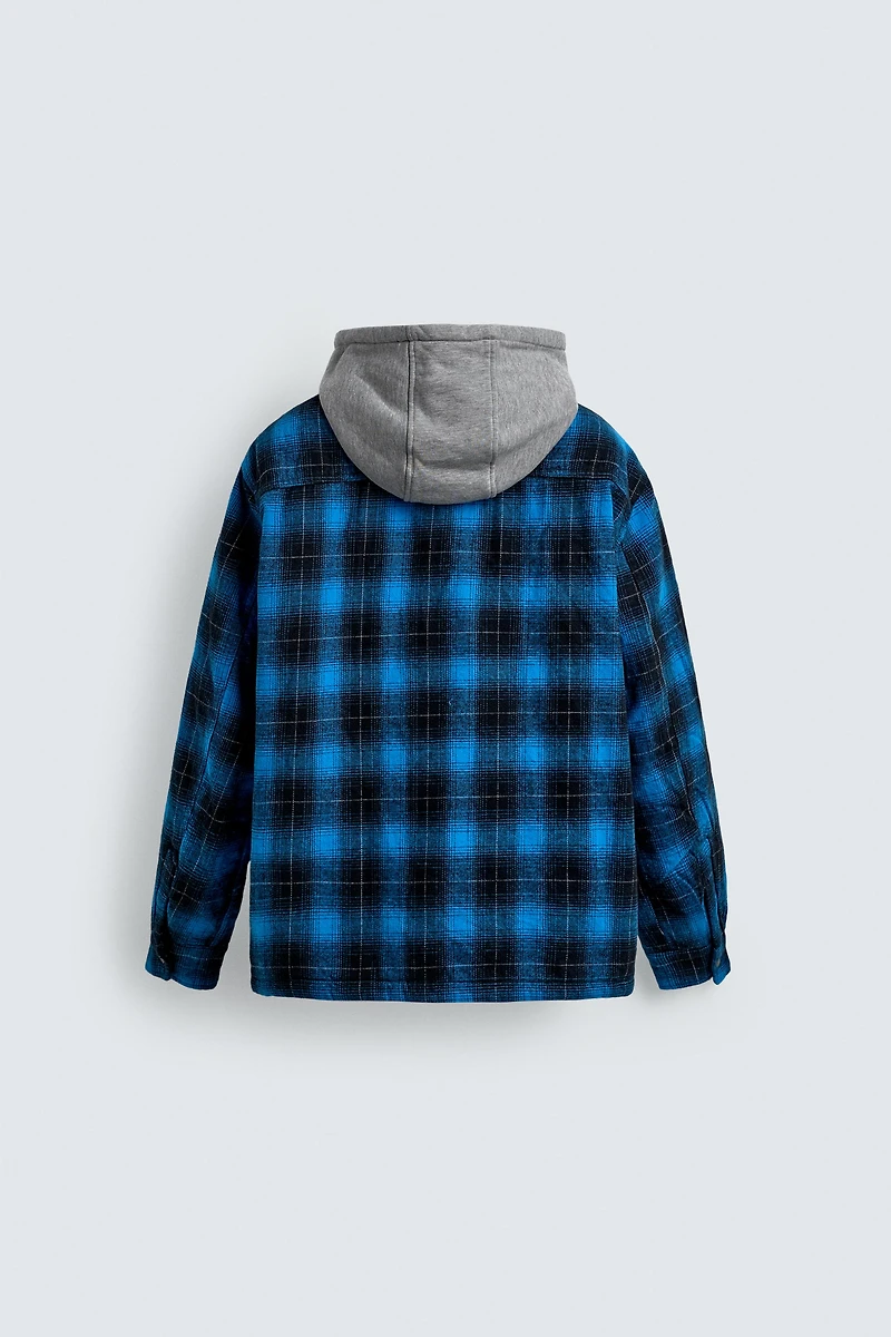 CONTRAST HOODIE PLAID OVERSHIRT