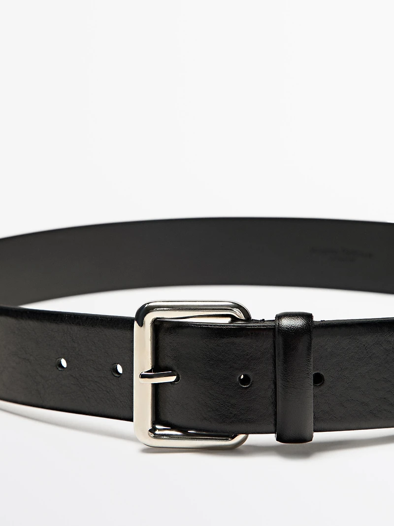Nappa leather belt with square buckle