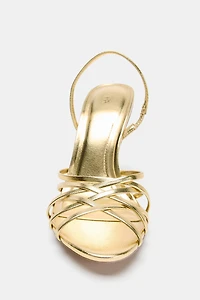 METALLIC EFFECT HEELED SANDALS