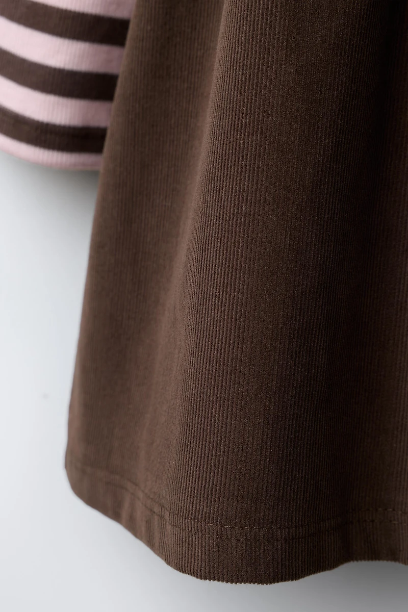 ROBE RAYURES ET VELOURS CÔTELÉ FIN BRODÉ
