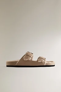 SANDALES CHAUDES EN CROÛTE DE CUIR À DOUBLE BOUCLE