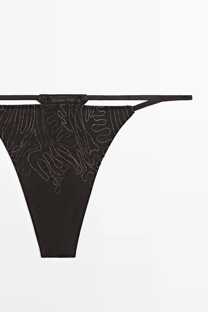 Thong with embroidered detail