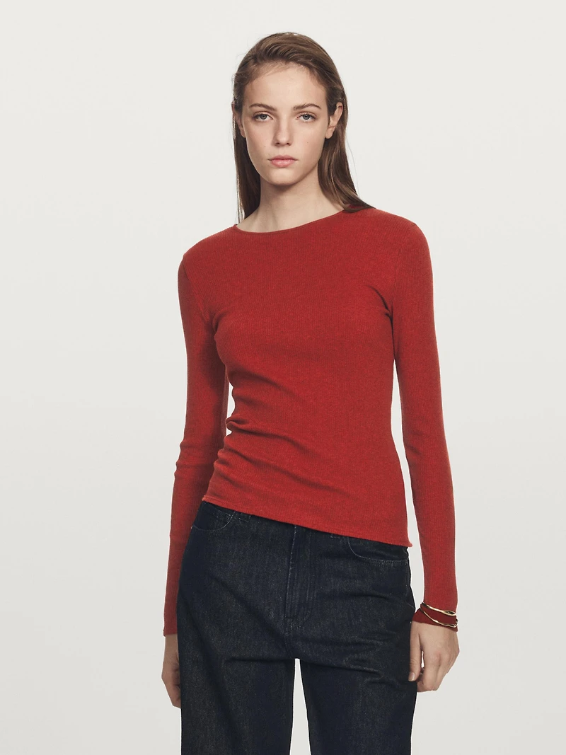 Long sleeve T-shirt with ribbed detail