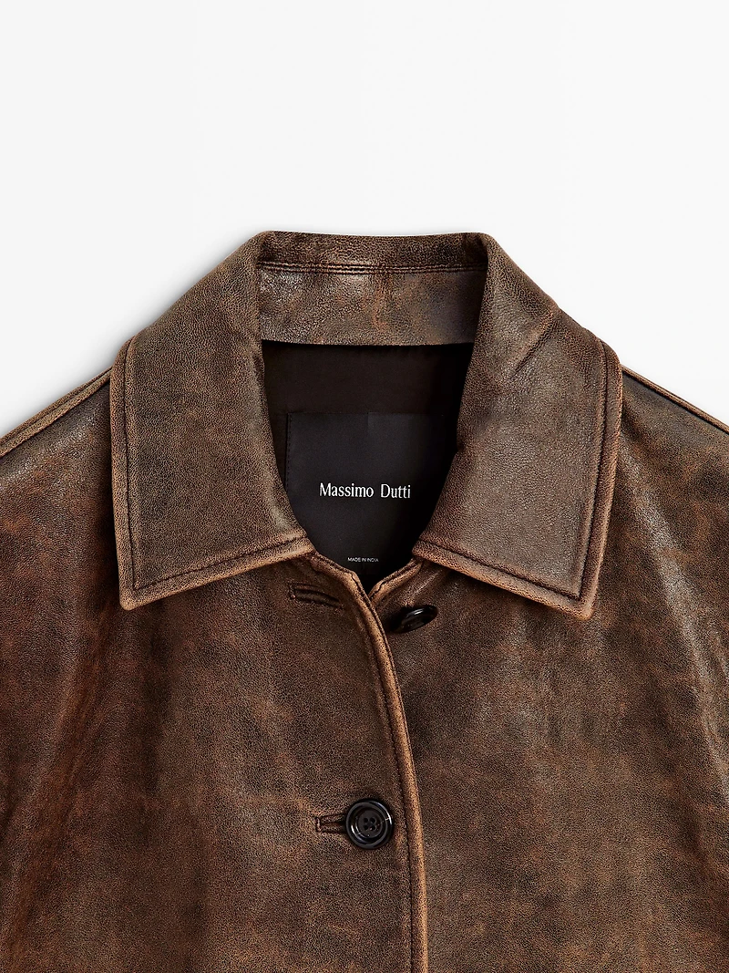 Veste courte effet usé en cuir nappa