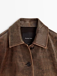 Veste courte effet usé en cuir nappa