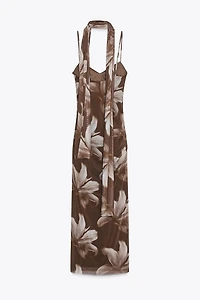 TULLE PRINT MIDI DRESS WITH FOULARD