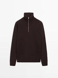 High-neck zip-up jumper wool blend