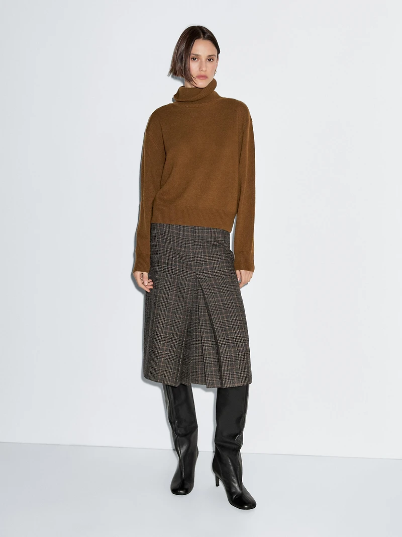 100% wool check midi skirt