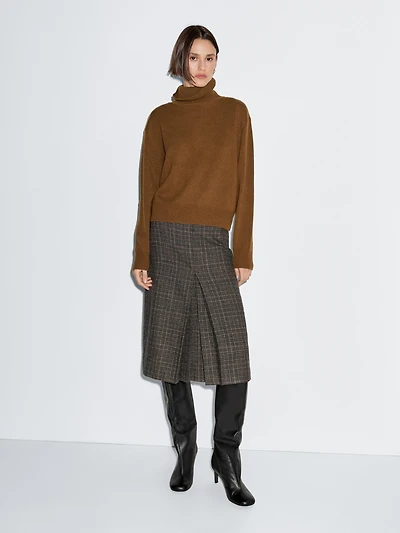 100% wool check midi skirt