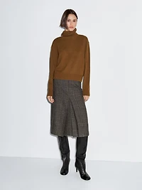 100% wool check midi skirt