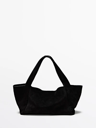 Mid-size split leather shopper bag
