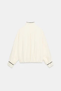CONTRAST PIPING TEXTURED BOMBER JACKET