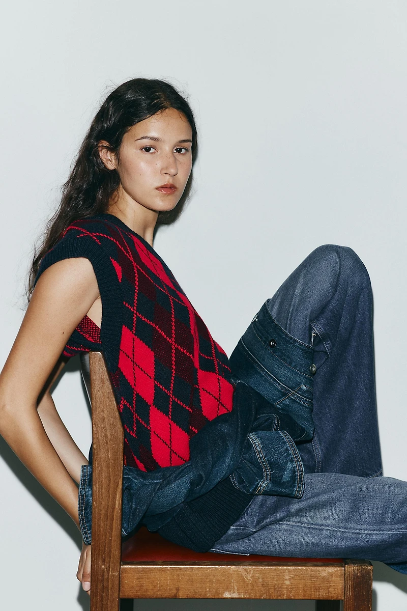 GILET OVERSIZE EN MAILLE LOSANGES