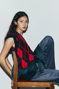 GILET OVERSIZE EN MAILLE LOSANGES