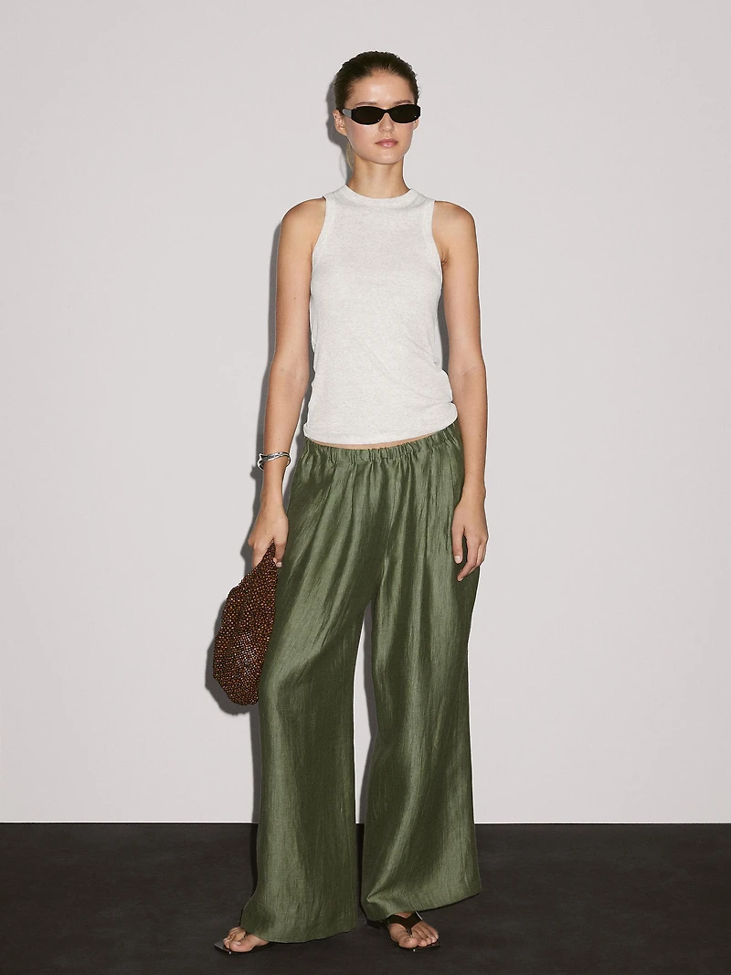 Pantalon droit fluide en lin mélangé