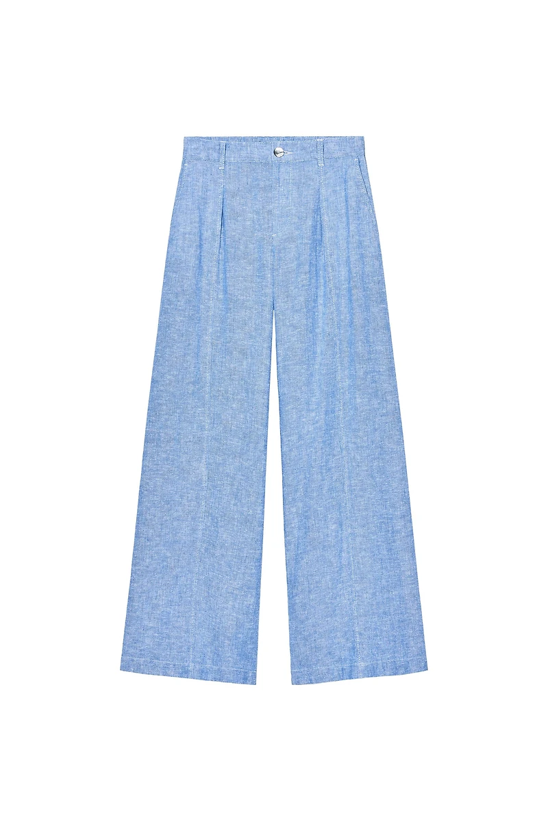 PANTALON LARGE À PINCES AVEC LIN