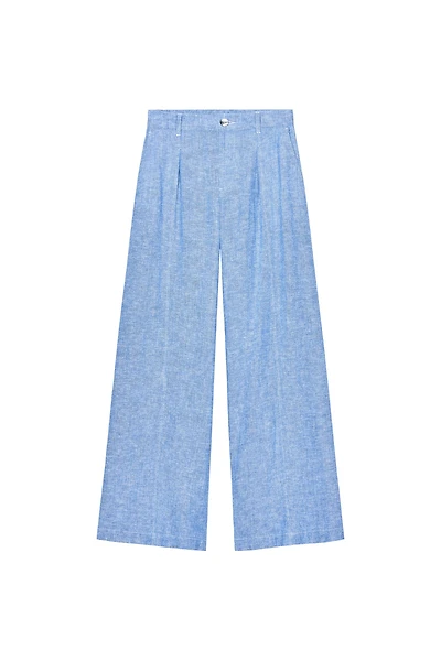 PANTALON LARGE À PINCES AVEC LIN