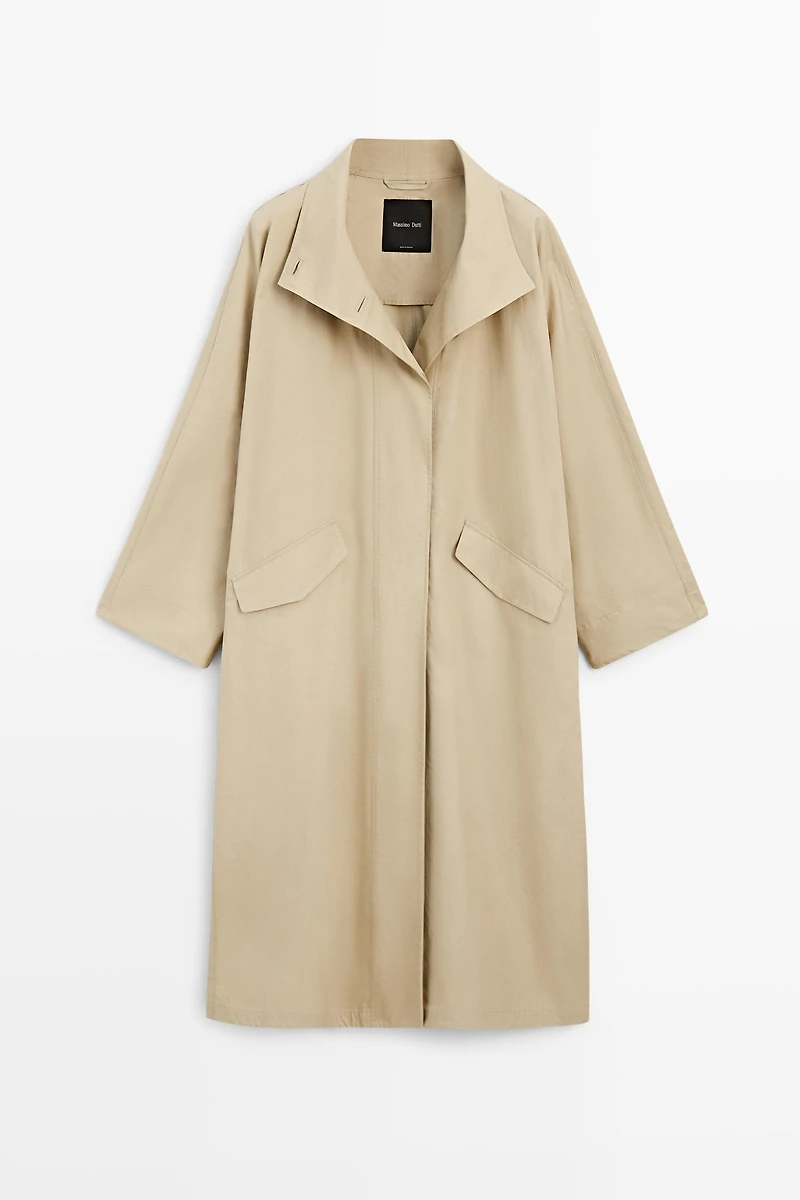 100% Cotton High-Neck Trench Coat