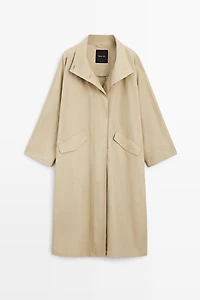 100% Cotton High-Neck Trench Coat