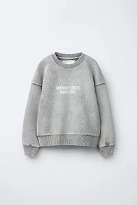 WASHED EFFECT TEXT SWEATSHIRT