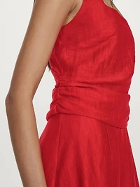 Linen blend double-layer midi dress