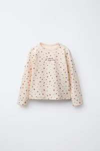 FLORAL TEXT EMBROIDERED RIBBED T-SHIRT