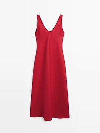 100% linen strappy midi dress