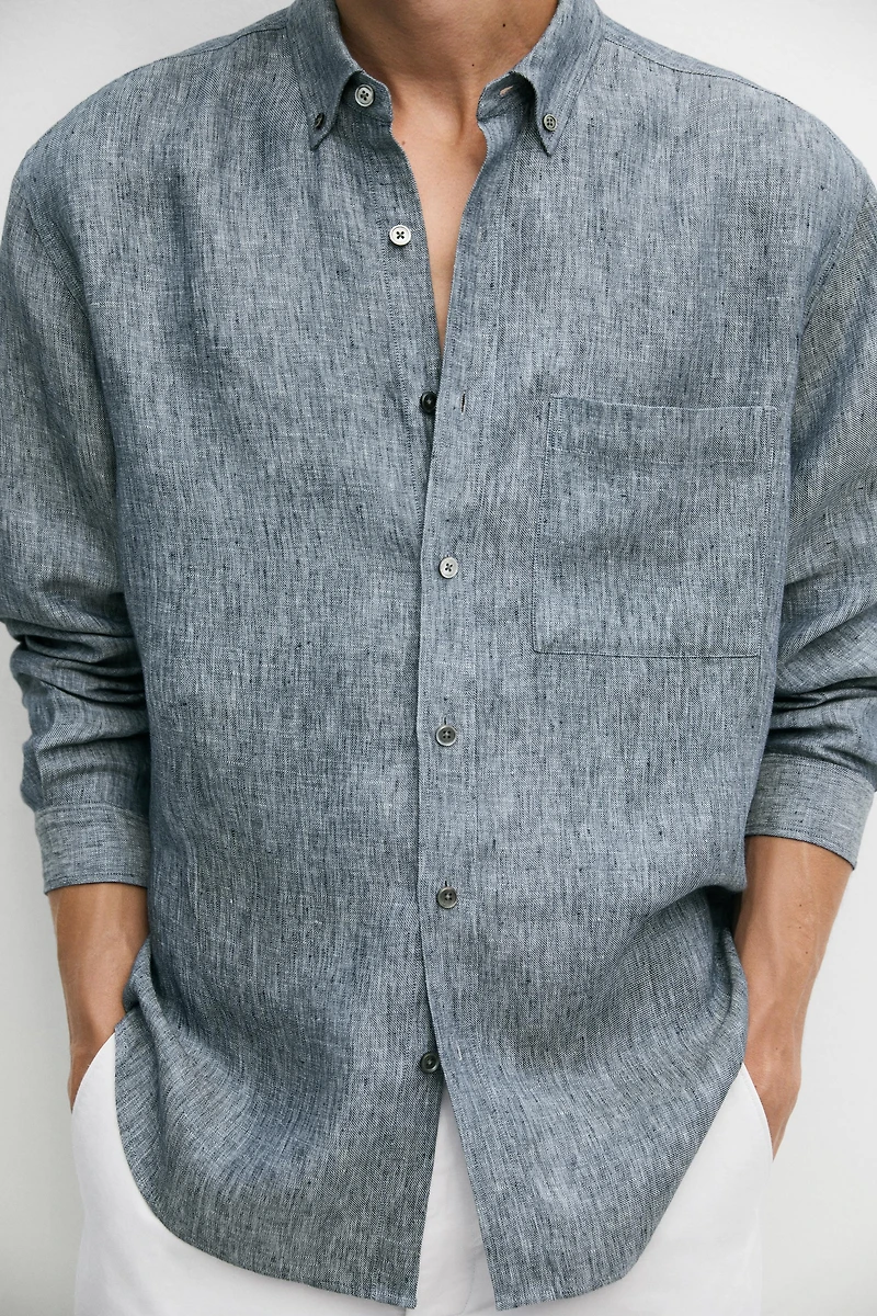 Chemise regular fit twill mélangé 100 % lin