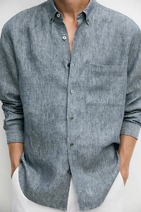 Chemise regular fit twill mélangé 100 % lin