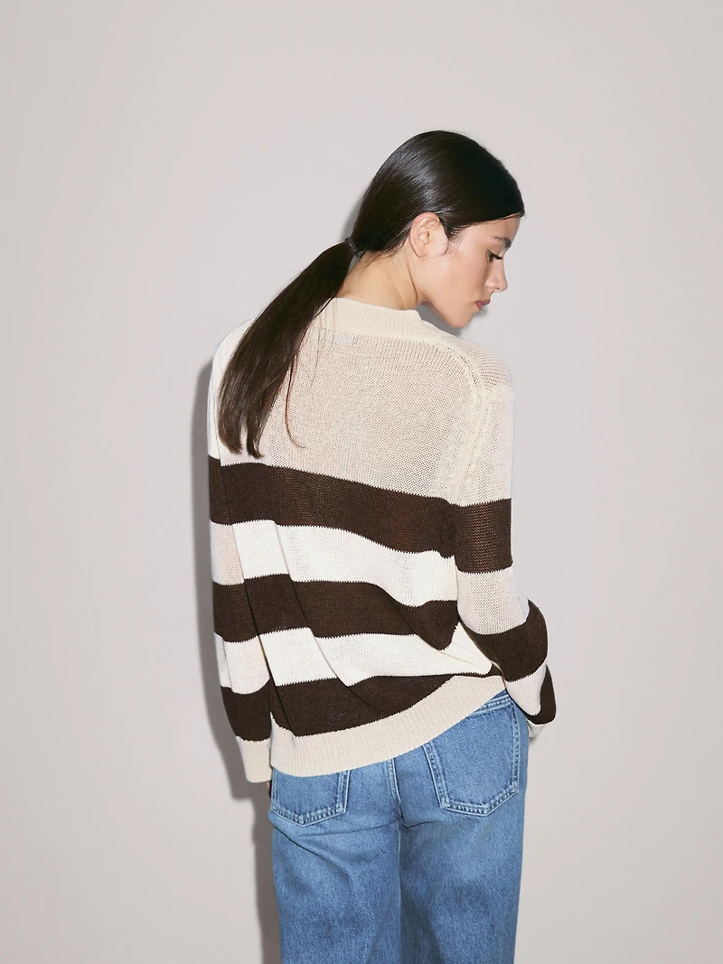 Striped cotton blend knit sweater