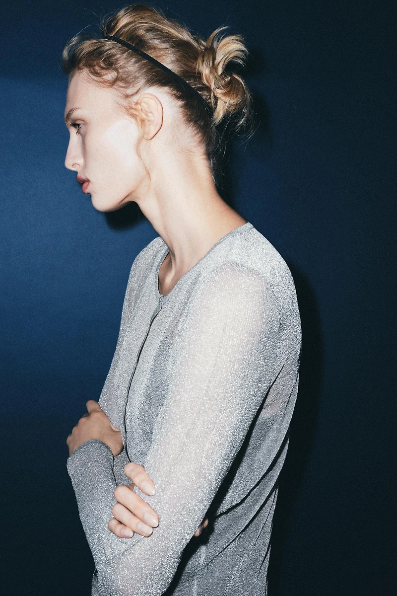 METALLIC THREAD KNIT CARDIGAN