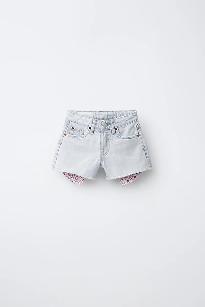 FLORAL STAR PRINT DENIM SHORTS
