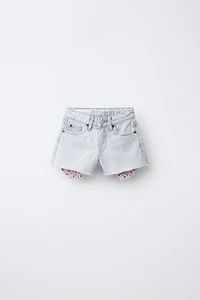 FLORAL STAR PRINT DENIM SHORTS