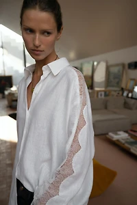 OVERSIZED LINEN BLEND LACE SHIRT