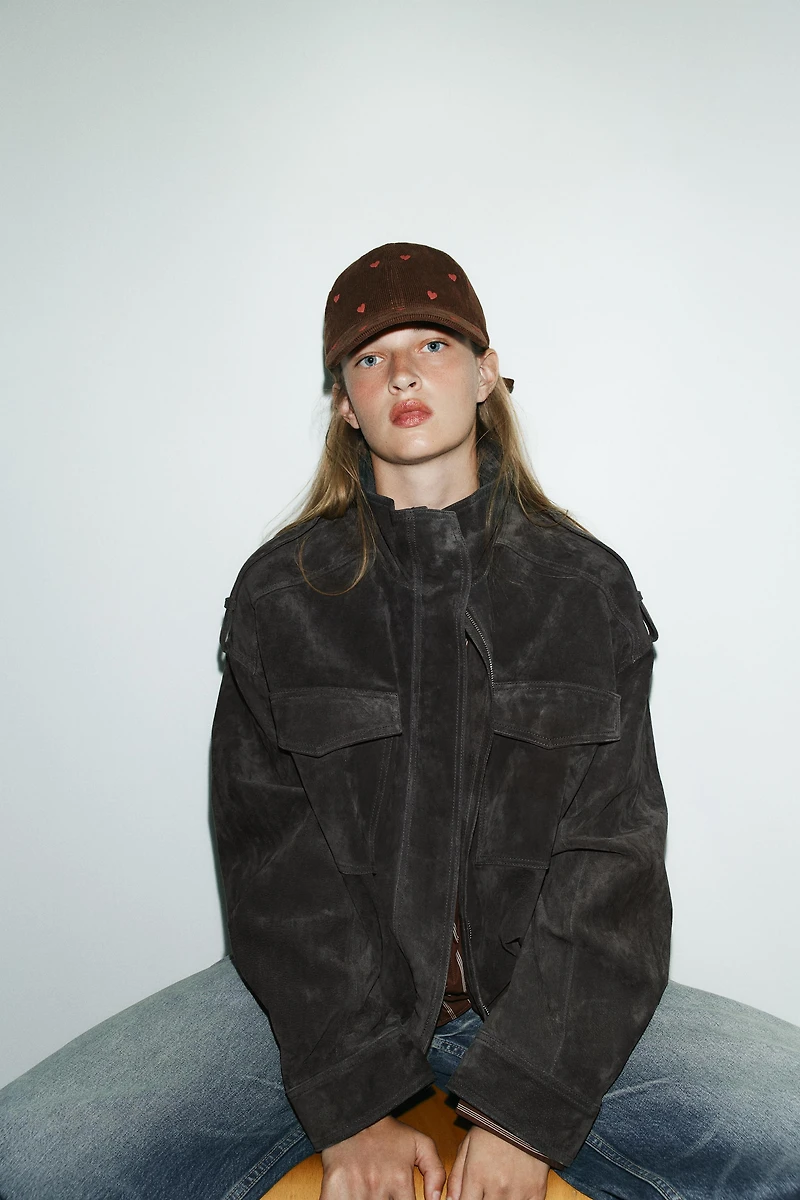 CORDUROY CAP WITH HEART EMBROIDERY