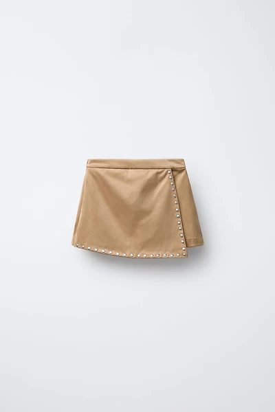 STUDDED FAUX SUEDE SKORT