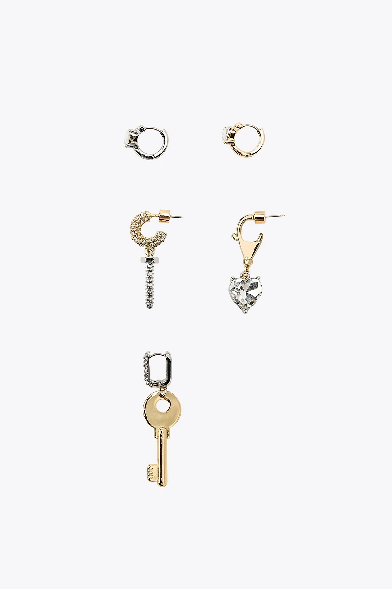 PACK OF 5 COMBINED KEY AND JEWEL EARRINGS