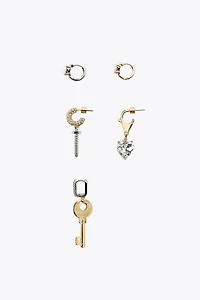 PACK OF 5 COMBINED KEY AND JEWEL EARRINGS