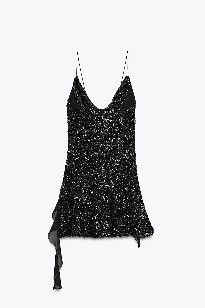 SEQUIN RUFFLE MINI DRESS