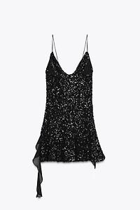 SEQUIN RUFFLE MINI DRESS