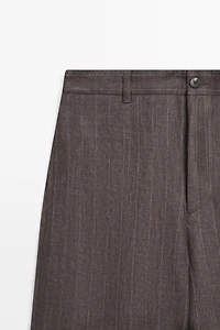 100% linen striped straight-leg pants