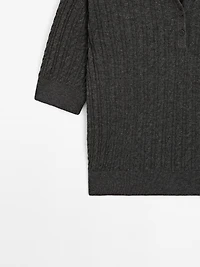 Wool blend cable-knit polo shirt