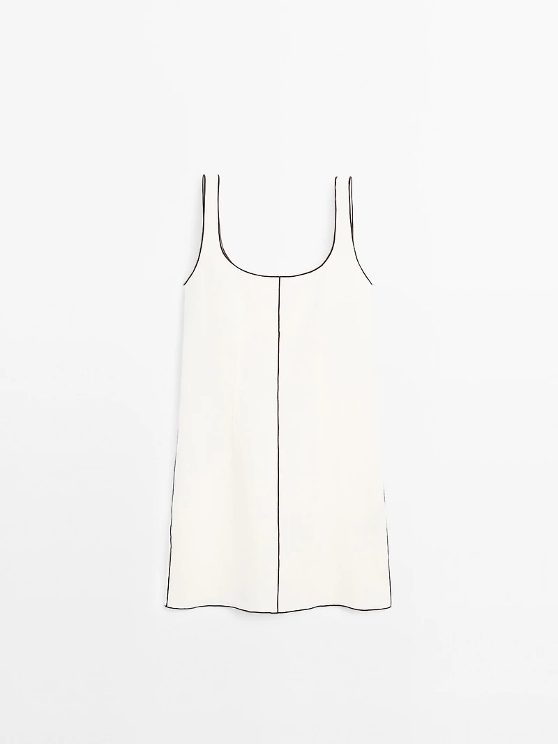 Linen mini dress with contrast trims